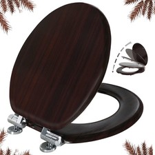Slow Close Wood Toilet Seat, Quick-Release Round, Dark Brown 