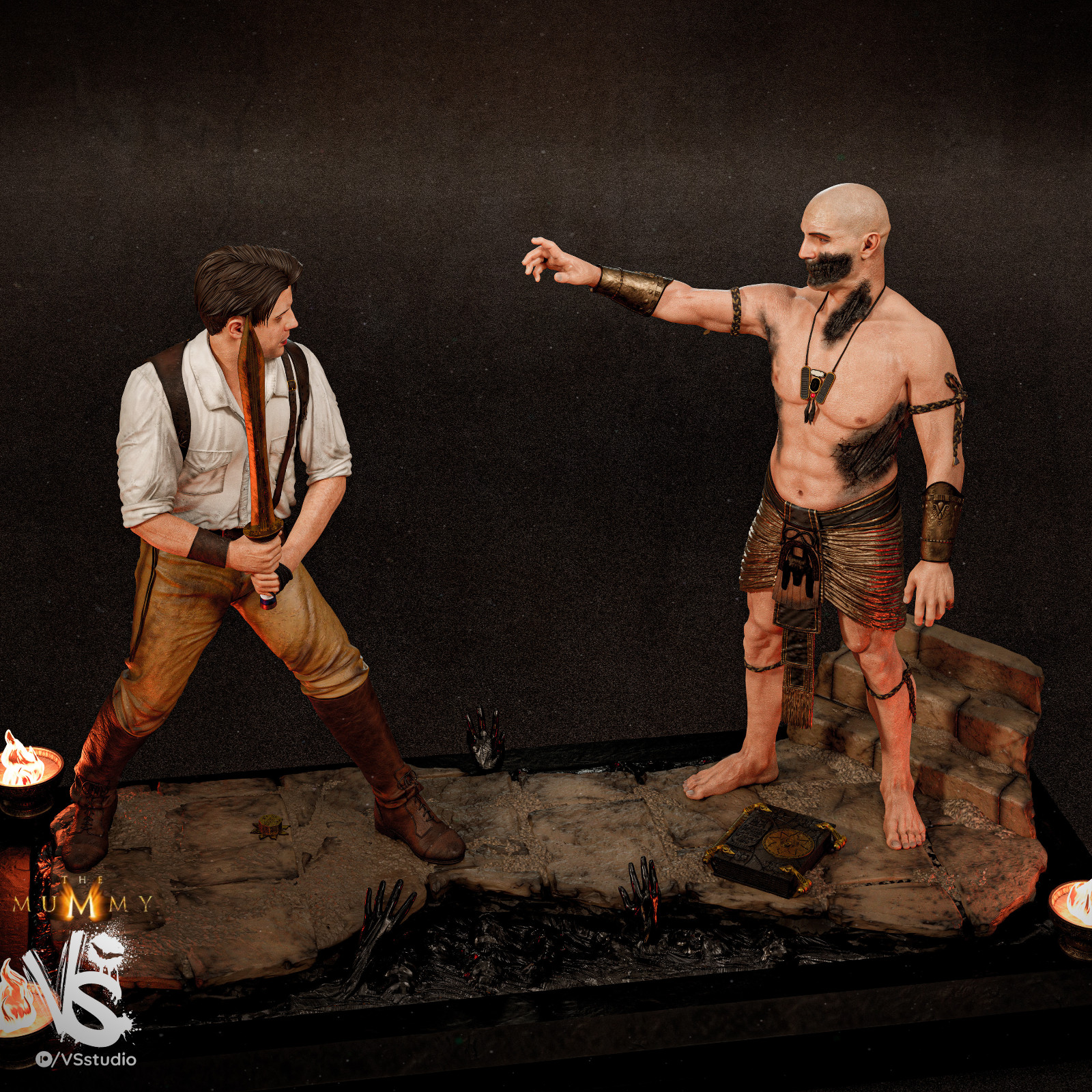 Imhotep vs Rick O'Connell Diorama, Kit Modelo Batalla La Momia Sin Pintar