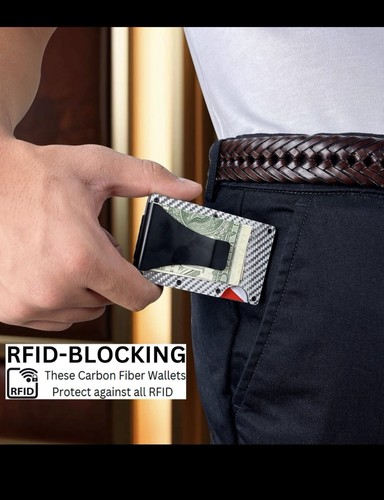 Silberne RFID Geldbörse für Herren, schmales Kohlefaser Design perfekte Geschenkidee - Bild 3 von 8
