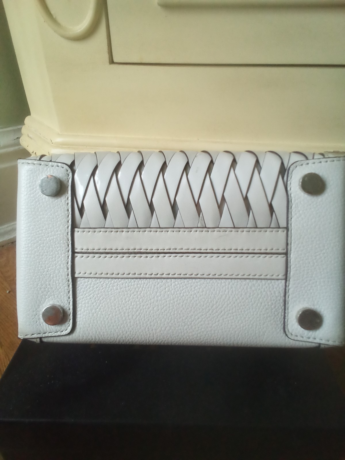 Michael Kors Mercer Purse with Silver & White Weaving Front EUC