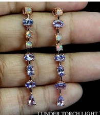 925Sterling Silber Ohrhänger lang Echte Edelsteine Tansanit+ 585weißgold Vergold