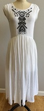 Free People Sz Small Toosaloosa Slub Meadows Ivory Embroidered Midi Dress EUC