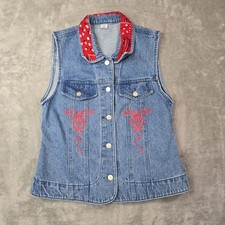 Vtg 90s Denim Embroidered Bandana Western Vest 100 Cotton Cowgirl Cute Sz Med