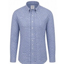 Jos. A. Bank 1905 Men Tailored Fit Non-Iron Gingham Dress Shirt Blue White 16/35