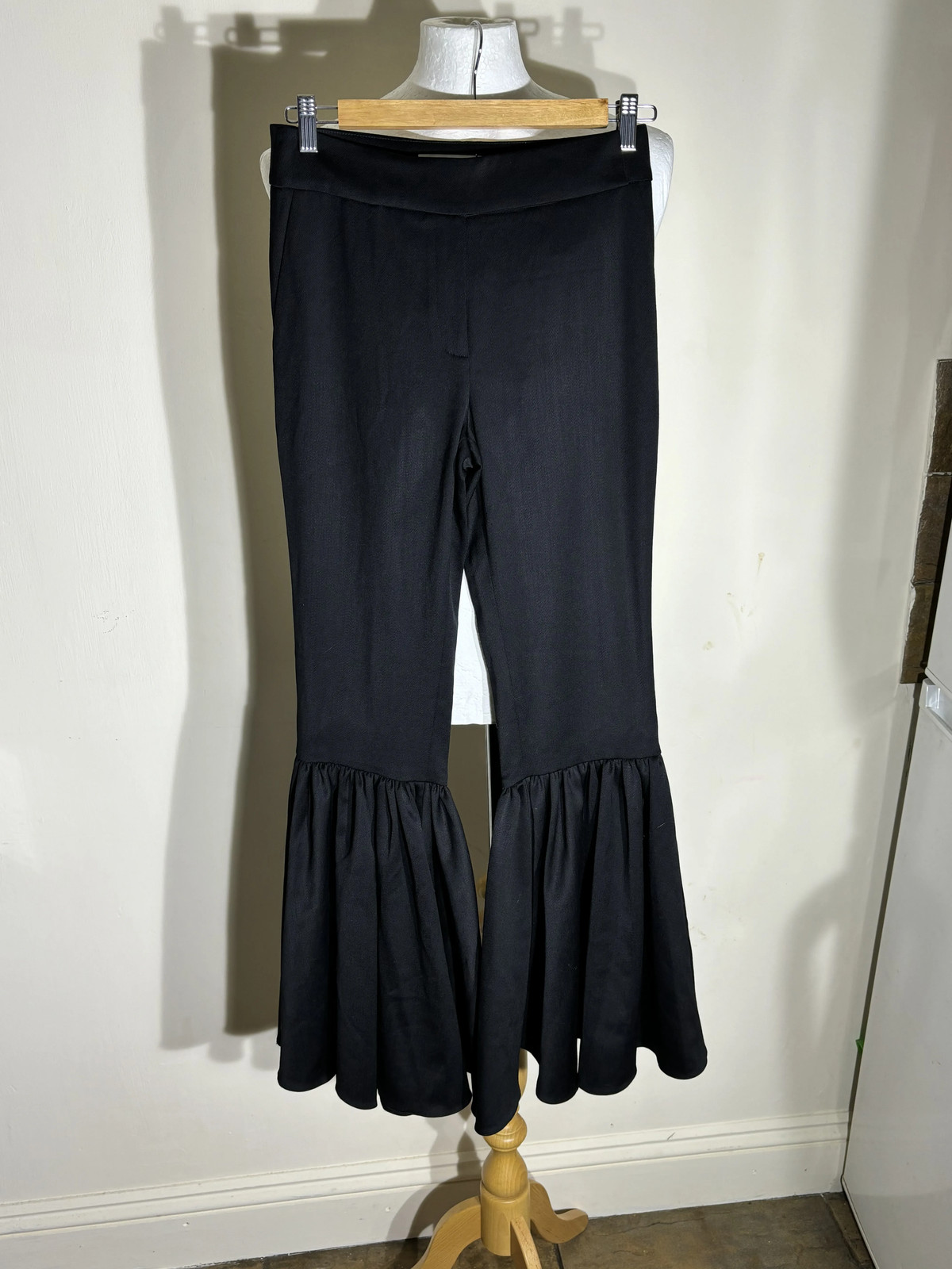 Osman London Womens UK 8 Wool Flare Trousers Black Frilly Flared BNWT RRP $512