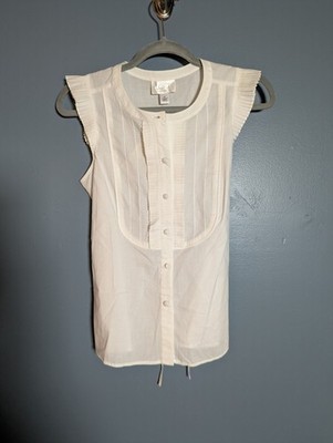 NWT Ann Taylor LOFT White Peasant Sleeveless Ruffle Blouse Women's 6P
