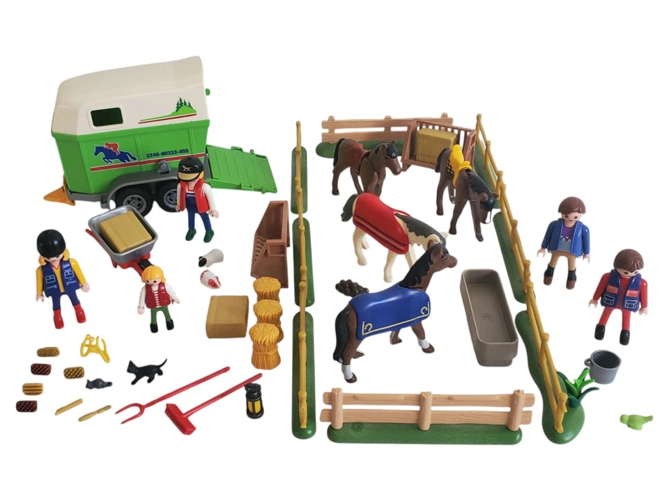 Playmobil Grand Lot Equitation Remorque Van, 4 Chevaux, 5 Figurines Enclos Horse - Photo 1/4