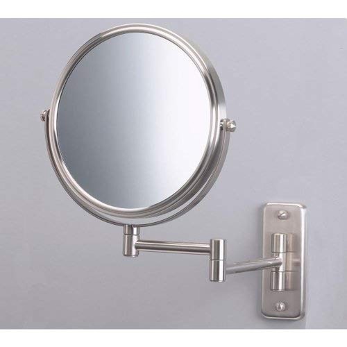 Two-Sided Wall Mounted Nickel Finish Makeup Mirror - 5X-1X Magnification - 8” Di - Picture 12 of 12