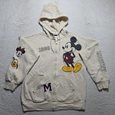 Disney Jacket Mickey and Friends Embroidery Full Zip hooded Beige Medium