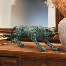 Verdigris Leopard Cast Aluminium Sculpture - Garden & Indoor Animal Ornament