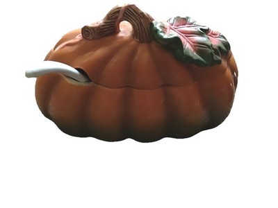 Beautiful Pumpkin Soup Tureen - Bowl And Serving Spoon.