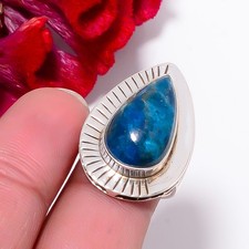 Neon Blue Apatite - Bahia Mines 925 Sterling Silver Ring s.8 Sk8, Christmas Gift