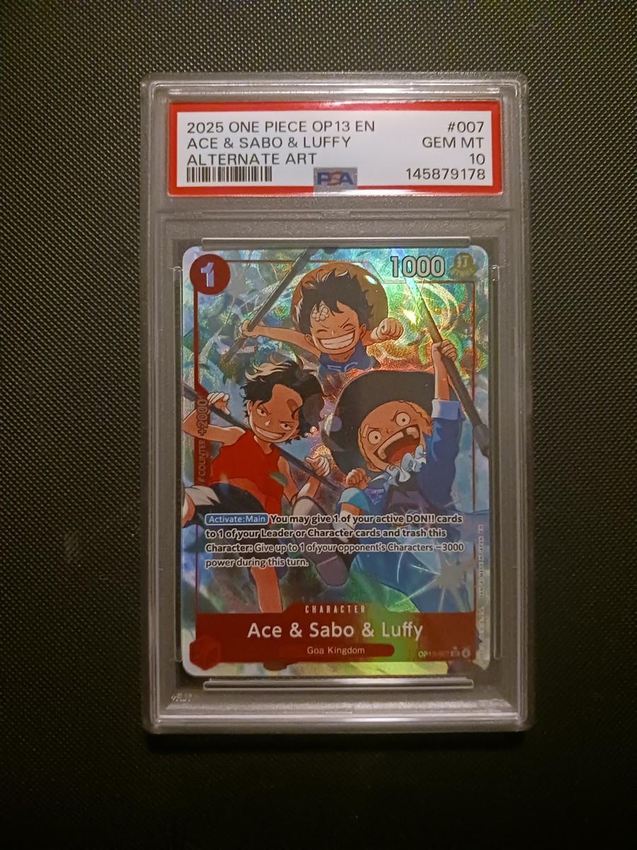 One Piece Card Game TCG ACE & SABO & LUFFY OP13-007 Alt Art PSA 10