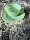 Vintage Anchor-Hocking Fire King Jane Ray Jadeite Cup & Saucer Set 2 Sets Ave