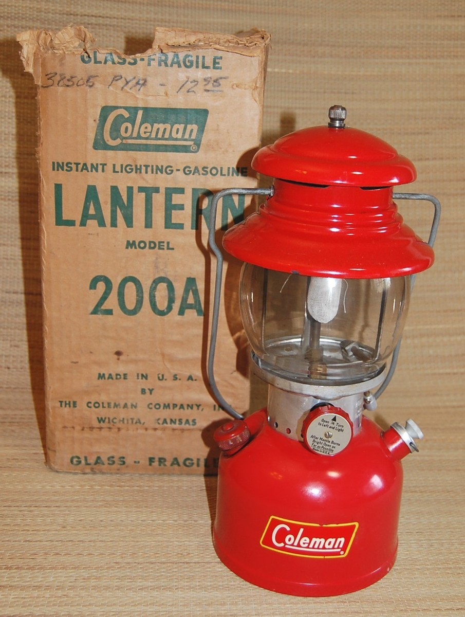 Vintage Coleman 200A Red Single Mantle Lantern 7/57 w/Box UNTESTED