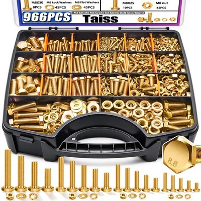 Taiss 966pcs Grade 8.8 Metric Bolt Assortment,Metric Bolts and Nuts Assortment