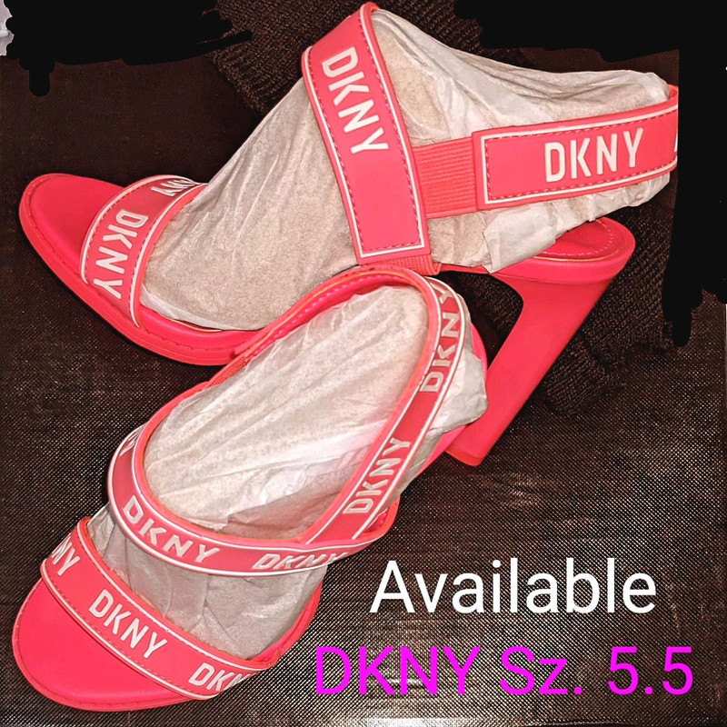 DKNY Pink/White Logo Strap Slingback Open Toe Block Heel US 5.5 EU35.5