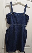 Trendy Denim Dress Casella Women's US 8 Blue Sleeveless Side Cut Out Back Zip
