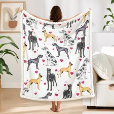 Great Dane Throw Blanket - Lightweight Sherpa with Red Heart Puppy Print, 50x60
