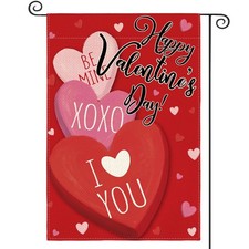 Happy Valentines Day Garden Flag 12x18 In Double Sided Outside, Candy Love Heart