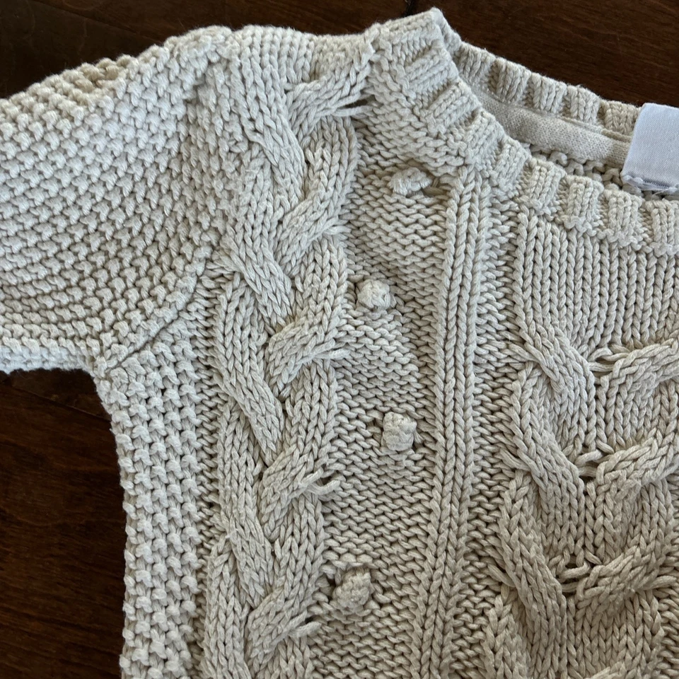 Suéter Gap Niñas Talla 4T Marrón Crema Grueso Tejido con Cable Suéter Foto 3 de 4