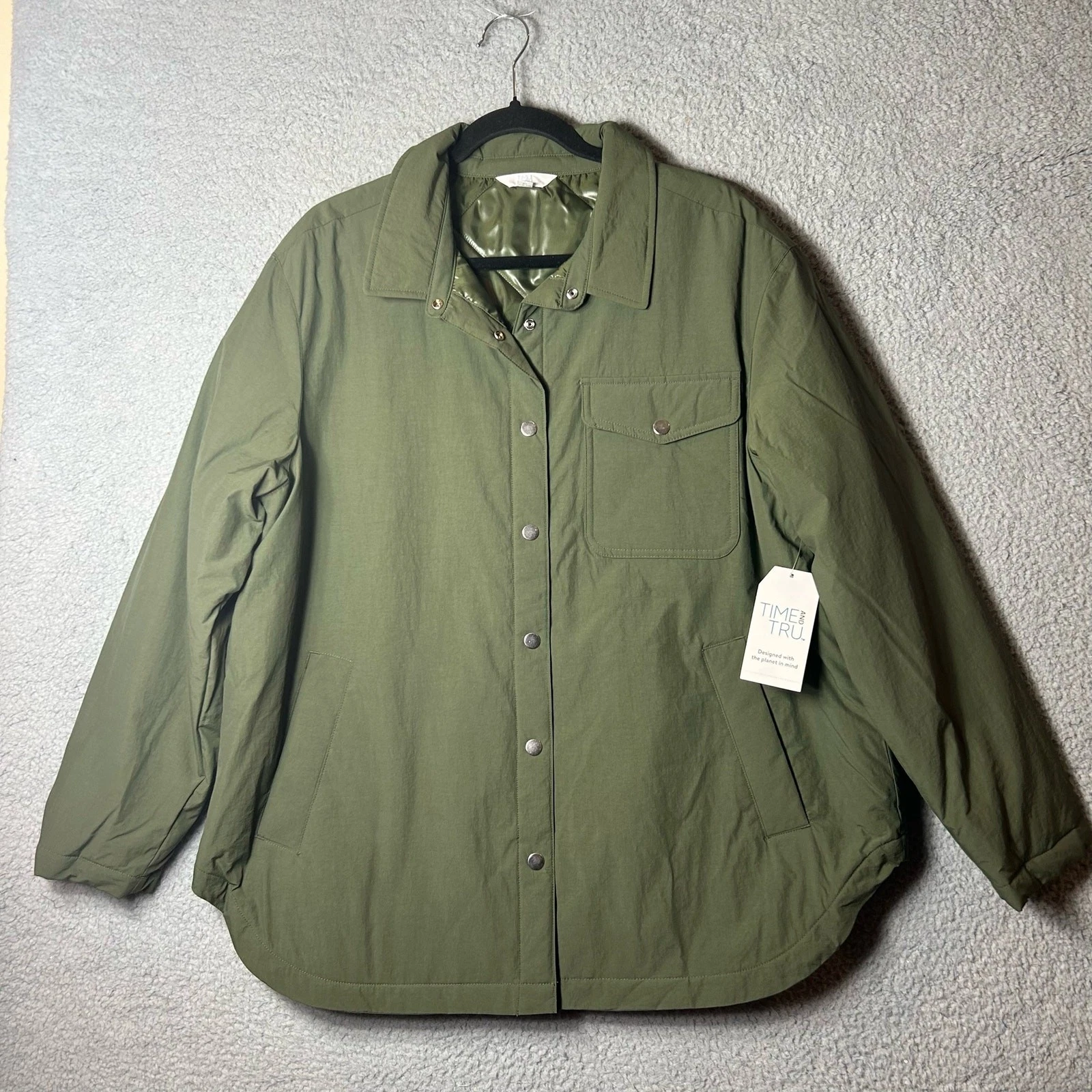 Time and Tru Shacket Womens XL (16-18) Green Plus Size Snap Front Jacket NEW