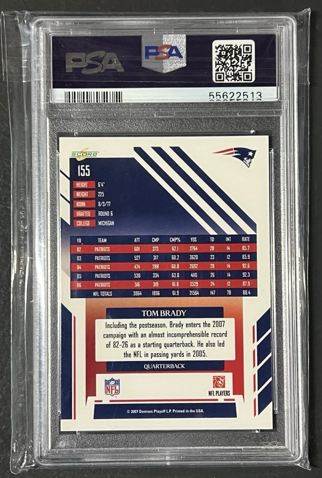 2007 SCORE #155 TOM BRADY PATRIOTS PSA 8 - Image 2 of 2