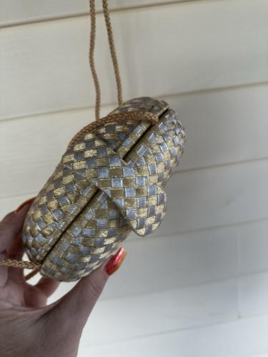 Vintage Delill Gold/Silver Woven Hardbody Evening Bag Purse W/ Shoulder Strap - Picture 8 of 11