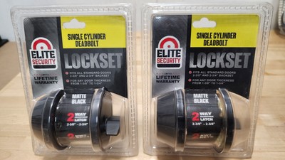 (2) Elite Security Single Cylinder Deadbolts 2 Way Adj. Latch 2 Keys Matte Black