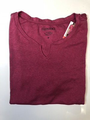Ellen Tracy Pima Cotton/ Lycra V-Neck T Shirt With Cuff Sleeves - Medium   - D-1