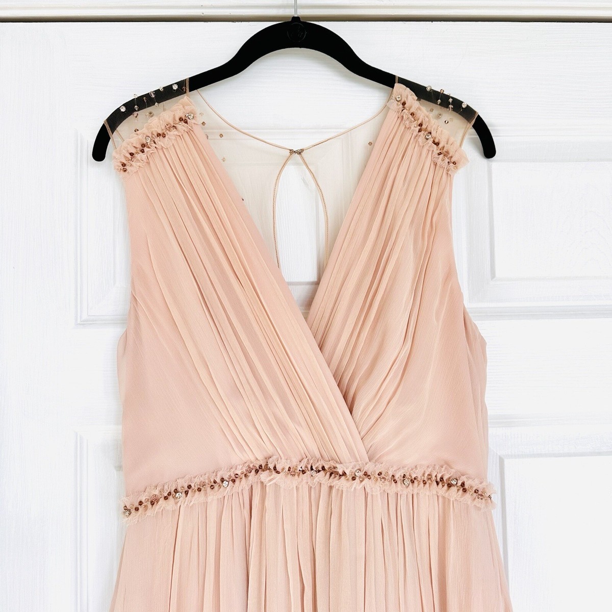 【BCBGMAXAZRIA】ライトピンクドレス NWT BcbgMaxazria Blush Pink Nude Silk Chiffon Swarovski