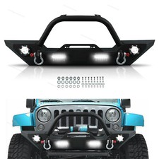 Steel Front Bumper Black 4 Led Lights 2 D-rings Fits 07-18 Jeep Wrangler Jk Steel Front Bumper Black 4 Led Lights 2 D-rings Fits 07-18 Jeep Wrangler Jk
