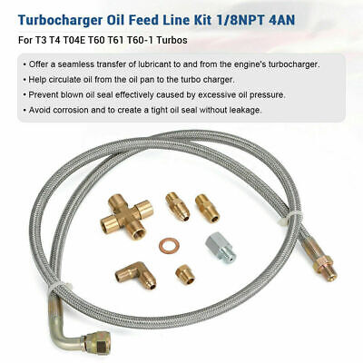 41" Braided Stainless Steel Turbo Charge 1/8 NPT Fitting Oil Feed Line For T3/T4