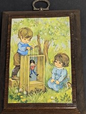Vintage Child  s Room Wall Decor Puppet Show 1960s Wooden Plaques Art