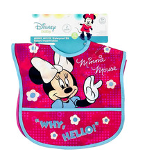 Disney Baby 2 Pk Pink Blue Water Proof Mickey Minnie Mouse Crumb Catcher Bib Set