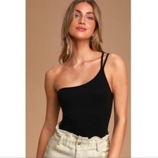 Lulu's Black One Shoulder Sleeveless Bodysuit Show Your Attitude Bodysuit Size M