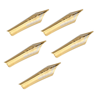 5pcs 35 x 6mm Replace Fountain Pen Nibs 0.5mm Medium Fine Nib Iridium Tip Gold