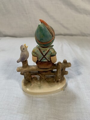 W Goebel Hummel Boy Sitting On Fence with Bird-Vintage 1938 111/1