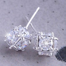 Pretty New White Gold Filled Clear White Round CZ Cubic Ball Set Stud Earrings