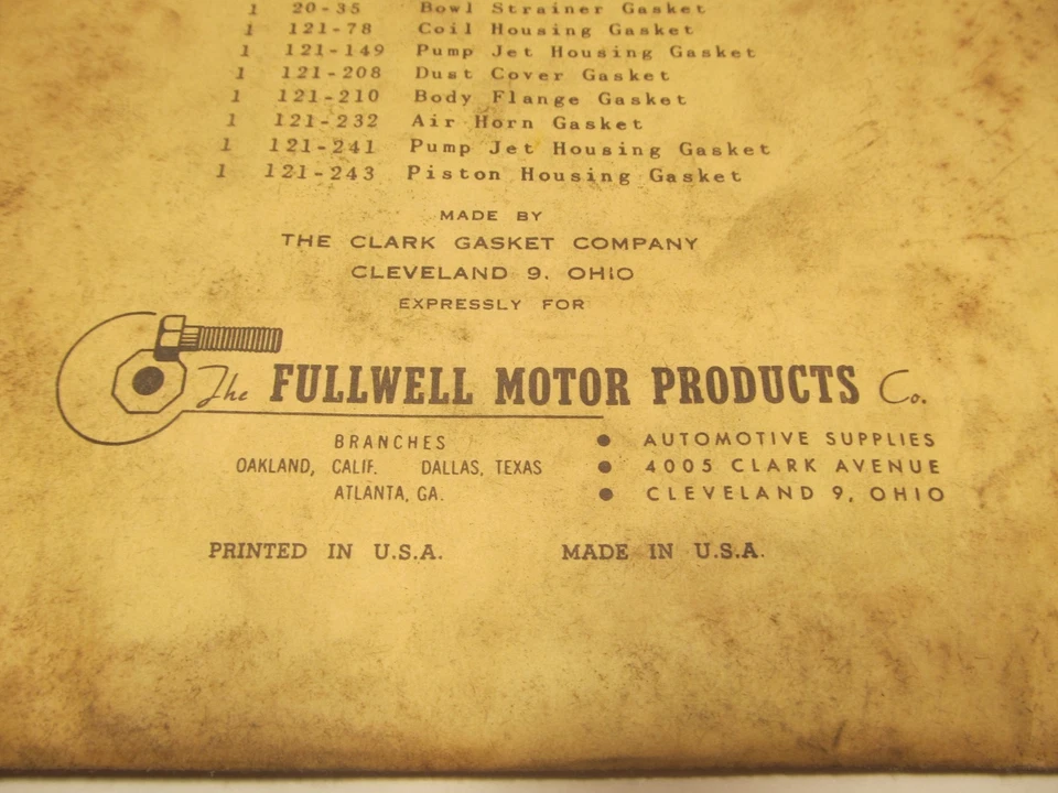 Kit de juntas de carburador FMP vintage para Oldsmobile 1952-1953 Super 88, 98 NO.234 Foto 4 de 4