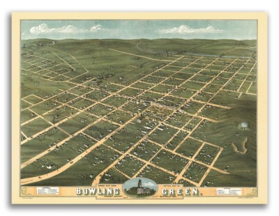 1871 Bowling Green Kentucky Vintage Old Panoramic City Map - 24x32