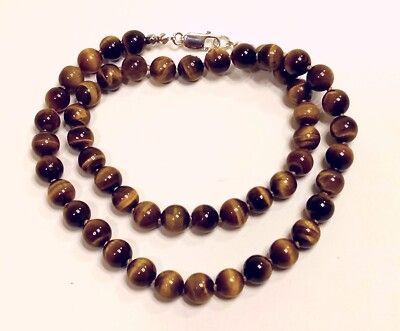 8,0 mm TIGERAUGE HALS 19'' lebendige goldene Honigfarbe.  Sterling Verschluss. KNOTET
