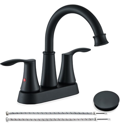 Matte Black Bathroom Sink Faucet 2 Handle 4 Inch Centerset Vanity Mixer Faucet