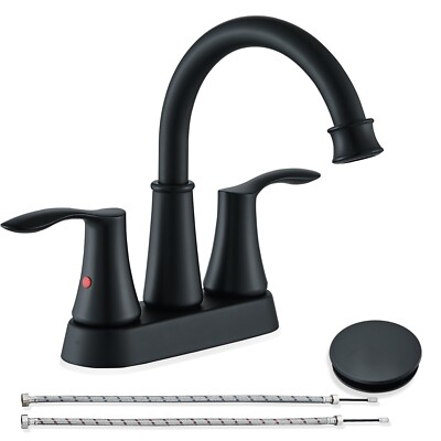 #ad Matte Black Bathroom Sink Faucet 2 Handle 4 Inch Centerset Vanity Mixer Faucet $26.99