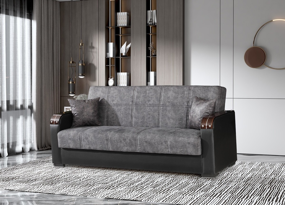 Black Leather Sofa Bed With Storage Baci Living Room