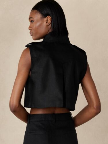 NWT Banana Republic DELPHINE LINEN TRENCH VEST, BLACK SIZE M #628642 Y0813H - Picture 2 of 9