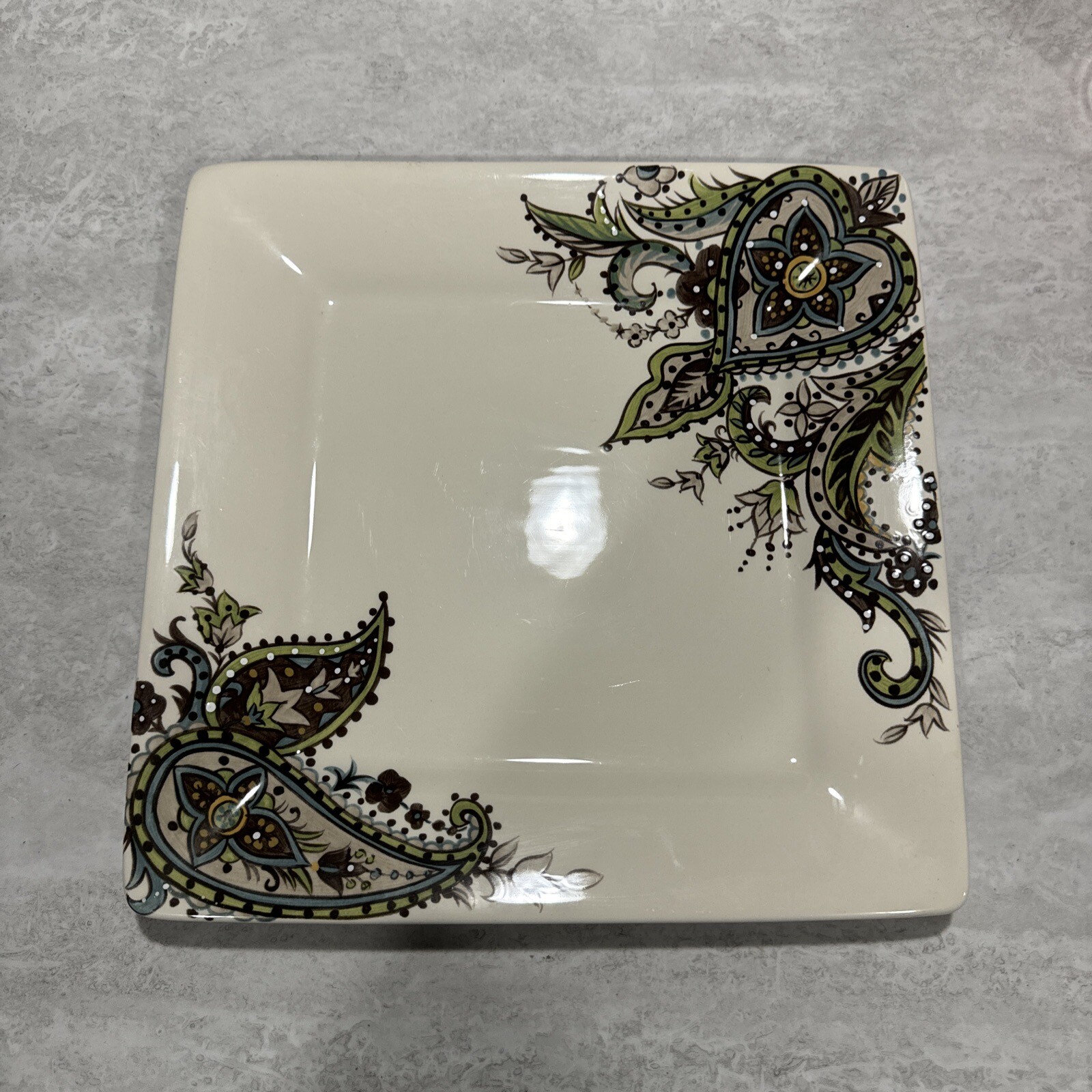 Tabletops Gallery Angela Dinner Plate Floral Paisley Cream 10.5" Square