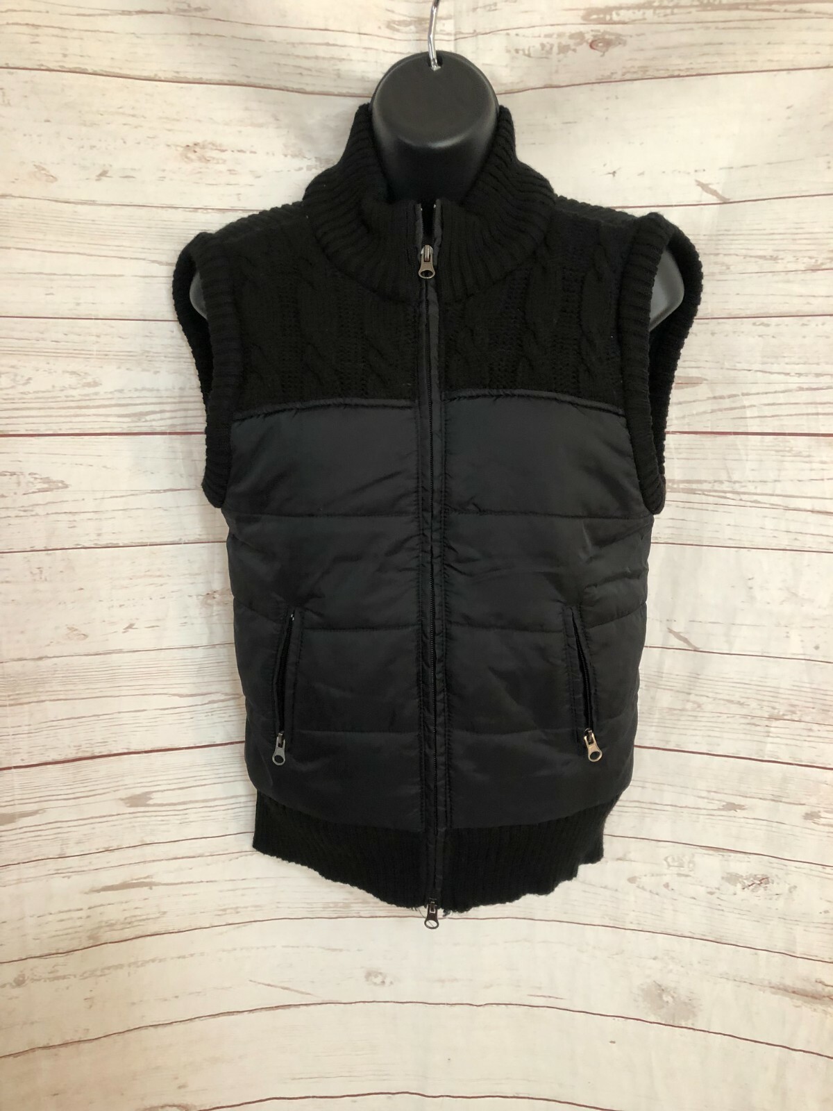 Knit Vest Sleeveless Zipper Front 