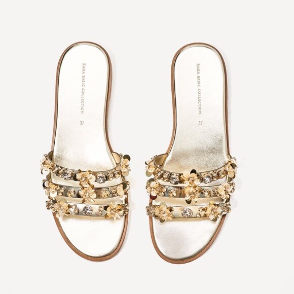 gold zara flat sandals