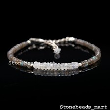 925 Sterling Silver Labradorite+Moonstone Rondelle 3-4mm Faceted Bracelet 7